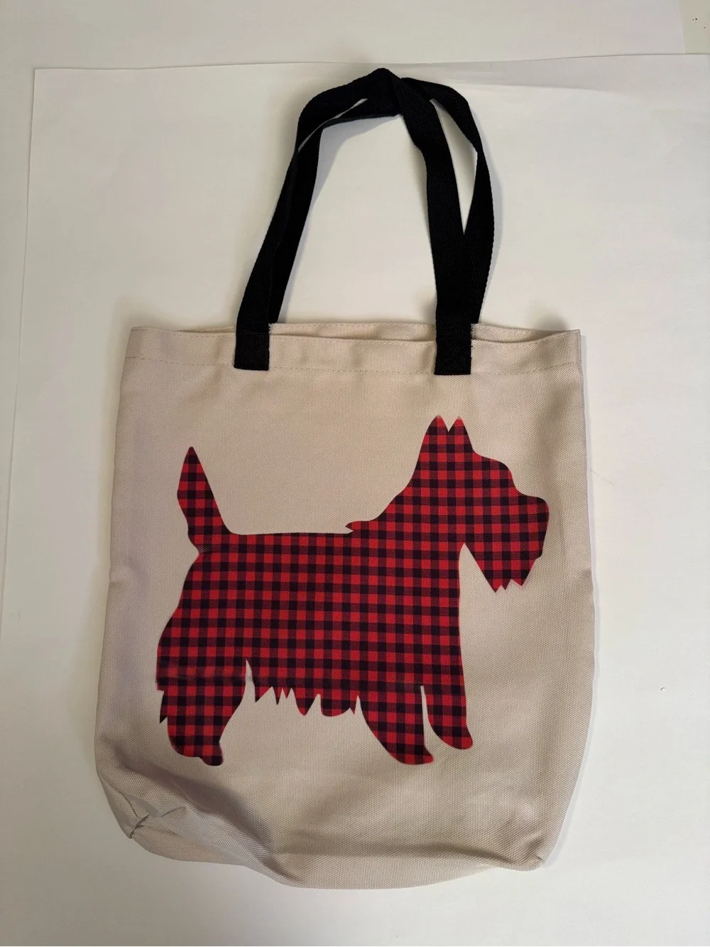 Scottish Terrier Canvas Dog Silhouette Tote Bag with Red Plaid Scottie